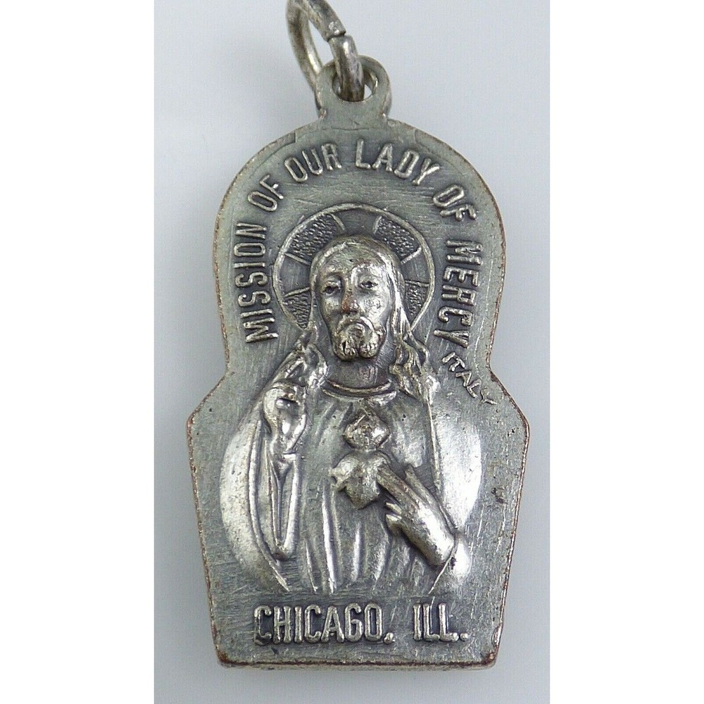 Vintage Our Lady of Mercy Mission Silver Medal Chicago Italy Mary 1887 1962